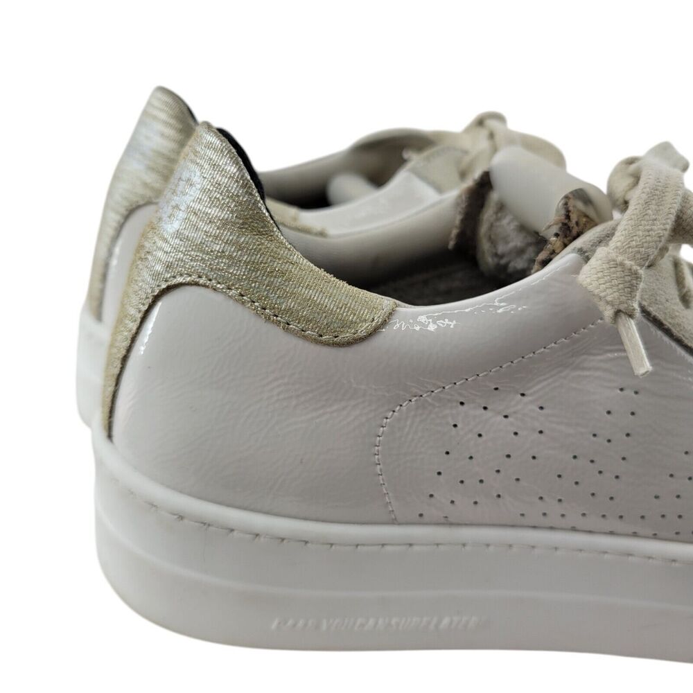 P448 Thea Platform Sneakers Womens 6 6.5 36 White Patent Leather Low Top Tan - Picture 2 of 14